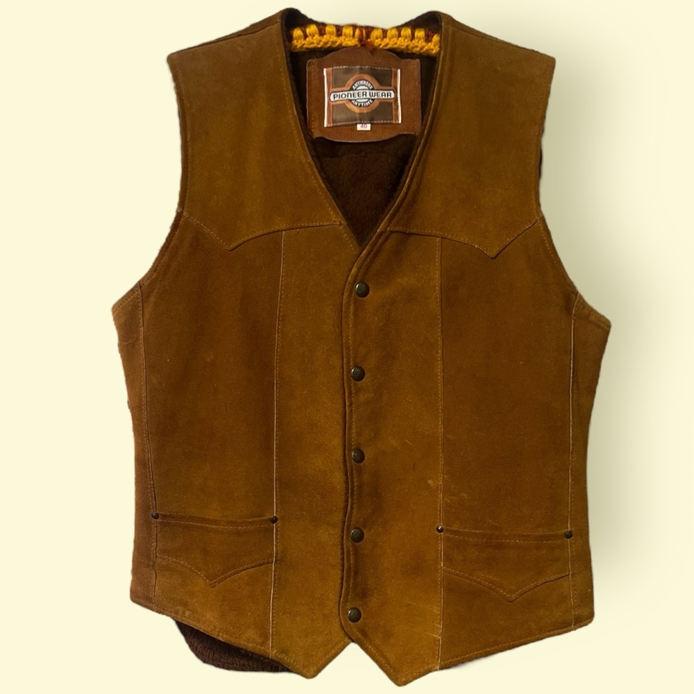 Vintage Pioneer Wear Suede Leather Sherpa-Lined Western Vest Men’s Sz 40 Medium